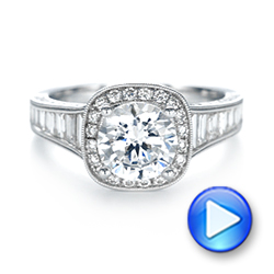 18k White Gold Halo Diamond Engagement Ring - Video -  103090 - Thumbnail