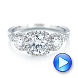  Platinum Platinum Three-stone Halo Diamond Engagement Ring - Video -  103094 - Thumbnail