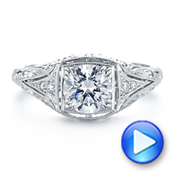 18k White Gold Vintage-inspired Diamond Dome Engagement Ring - Video -  103095 - Thumbnail