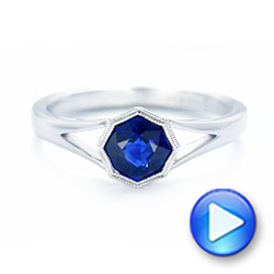 14k White Gold Custom Solitaire Blue Sapphire Engagement Ring - Video -  103126 - Thumbnail