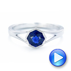  Platinum Platinum Custom Solitaire Blue Sapphire Engagement Ring - Video -  103126 - Thumbnail