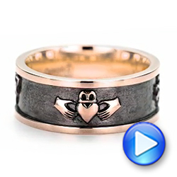 14k Rose Gold Custom Black Antiqued Men's Band - Video -  103134 - Thumbnail