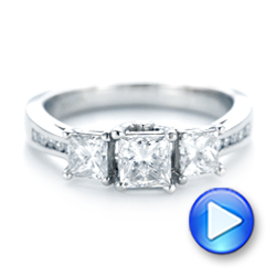  Platinum Custom Three Stone Diamond Engagement Ring - Video -  103135 - Thumbnail