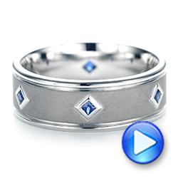 18k White Gold 18k White Gold Custom Blue Sapphire Men's Wedding Band - Video -  103143 - Thumbnail