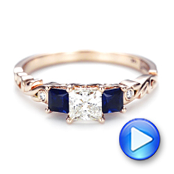 18k Rose Gold 18k Rose Gold Custom Three Stone Blue Sapphire And Diamond Engagement Ring - Video -  103146 - Thumbnail