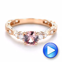 18k Rose Gold 18k Rose Gold Custom Peach Sapphire And Diamond Engagement Ring - Video -  103162 - Thumbnail