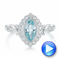  Platinum Platinum Aquamarine And Diamond Halo Vintage-inspired Ring - Video -  103172 - Thumbnail