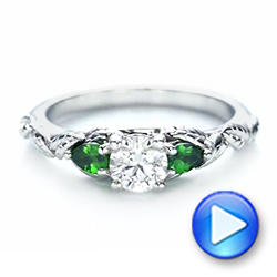 14k White Gold Custom Three-stone Tsavorite And Diamond Engagement Ring - Video -  103209 - Thumbnail