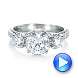  Platinum Custom Three-stone Diamond Engagement Ring - Video -  103214 - Thumbnail