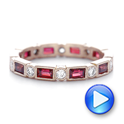 14k Rose Gold Custom Ruby And Diamond Eternity Wedding Band - Video -  103226 - Thumbnail