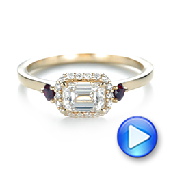 14k Yellow Gold Custom Three Stone Ruby And Diamond Engagement Ring - Video -  103239 - Thumbnail