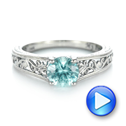 14k White Gold Custom Solitaire Blue Zircon Engagement Ring - Video -  103243 - Thumbnail