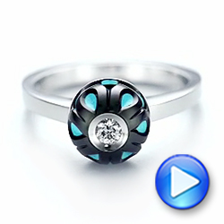 18k White Gold 18k White Gold Carved Turquoise Tahitian Pearl And Diamond Ring - Video -  103246 - Thumbnail