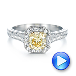 14k White Gold And 18K Gold 14k White Gold And 18K Gold Custom Two-tone Yellow And White Diamond Halo Engagement Ring - Video -  103270 - Thumbnail