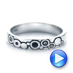 18k White Gold 18k White Gold Custom Black Antiqued Engraved Wedding Band - Video -  103282 - Thumbnail