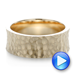 14k Yellow Gold Custom Hammered And Brushed Men's Wedding Band - Video -  103285 - Thumbnail