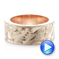 14k Rose Gold Custom Hand Engraved Wedding Band - Video -  103287 - Thumbnail