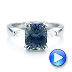  Platinum Custom Three Stone Zoisite And Diamond Engagement Ring - Video -  103288 - Thumbnail