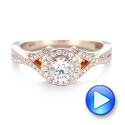 14k Rose Gold Custom Diamond Halo Engagement Ring - Video -  103327 - Thumbnail