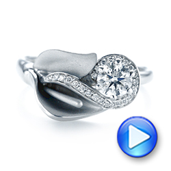 18k White Gold 18k White Gold Custom Diamond Halo Lily Engagement Ring - Video -  103335 - Thumbnail