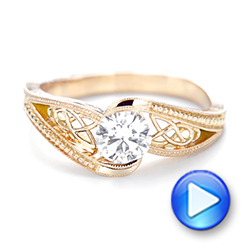 14k Rose Gold Custom Hand Engraved Solitaire Diamond Engagement Ring - Video -  103338 - Thumbnail