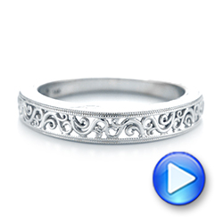 14k White Gold Custom Hand Engraved Filigree Wedding Band - Video -  103341 - Thumbnail