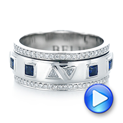 18k White Gold 18k White Gold Custom Blue Sapphire And Diamond Men's Band - Video -  103352 - Thumbnail