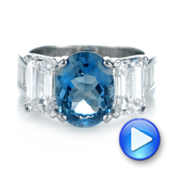  Platinum Custom Three Stone Aquamarine And Diamond Engagement Ring - Video -  103364 - Thumbnail