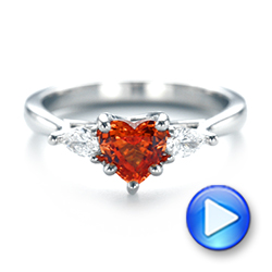 14k White Gold 14k White Gold Custom Three Stone Orange Sapphire And Diamond Engagement Ring - Video -  103368 - Thumbnail