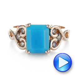 18k Rose Gold Custom Turquoise And Champagne Diamond Engagement Ring - Video -  103377 - Thumbnail