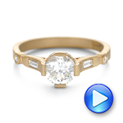 18k Yellow Gold Custom Sandblasted Diamond Engagement Ring - Video -  103379 - Thumbnail