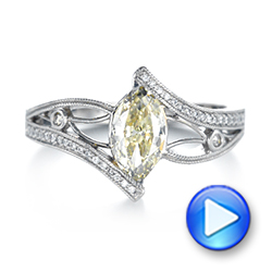  Platinum Platinum Custom Marquise Yellow And White Diamond Engagement Ring - Video -  103391 - Thumbnail