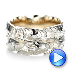  18K Gold 18K Gold Custom Unplated Feather Design Diamond Men's Band - Video -  103393 - Thumbnail