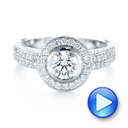  Platinum Custom Diamond Halo Engagement Ring - Video -  103394 - Thumbnail