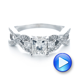 14k White Gold Custom Three Stone Opal And Diamond Engagement Ring - Video -  103398 - Thumbnail
