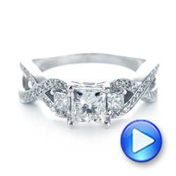  Platinum Platinum Custom Three Stone Opal And Diamond Engagement Ring - Video -  103398 - Thumbnail