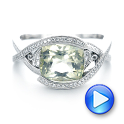 18k White Gold Custom Beryl And Diamond Engagement Ring - Video -  103400 - Thumbnail