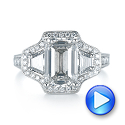  Platinum Custom Three Stone Diamond Halo Engagement Ring - Video -  103401 - Thumbnail