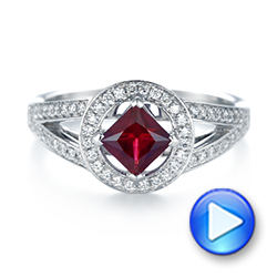  Platinum Platinum Custom Ruby And Diamond Halo Engagement Ring - Video -  103403 - Thumbnail