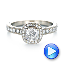  Platinum Platinum Custom Unplated Diamond Halo Engagement Ring - Video -  103408 - Thumbnail