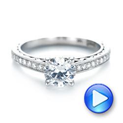 14k White Gold Custom Filigree Diamond Engagement Ring - Video -  103412 - Thumbnail