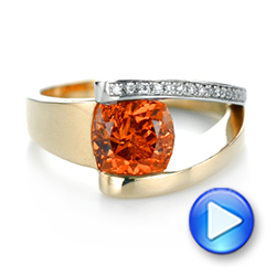 18k Yellow Gold And Platinum Custom Two-tone Garnet And Diamond Ring - Video -  103417 - Thumbnail