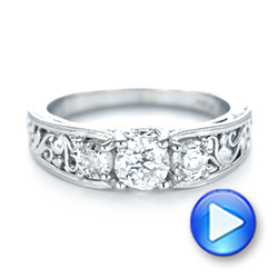 14k White Gold 14k White Gold Custom Three Stone Diamond Engagement Ring - Video -  103426 - Thumbnail
