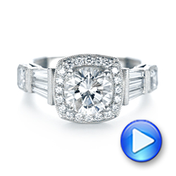  Platinum Custom Diamond Halo Engagement Ring - Video -  103436 - Thumbnail