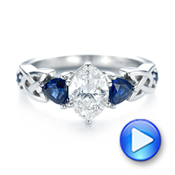  Platinum Custom Three Stone Blue Sapphire And Diamond Engagement Ring - Video -  103439 - Thumbnail