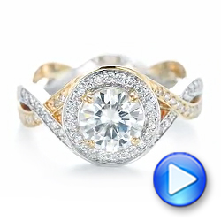  Platinum And 18k Yellow Gold Platinum And 18k Yellow Gold Custom Two-tone Diamond Halo Engagement Ring - Video -  103446 - Thumbnail
