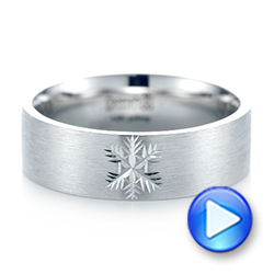 14k White Gold Custom Hand Engraved Brushed Men's Wedding Band - Video -  103449 - Thumbnail