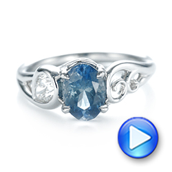 14k White Gold 14k White Gold Custom Blue-green Sapphire And Diamond Engagement Ring - Video -  103450 - Thumbnail