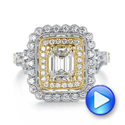  14K Gold And 14k Yellow Gold 14K Gold And 14k Yellow Gold Custom Two-tone Double Halo Diamond Engagement Ring - Video -  103455 - Thumbnail