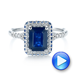 14k White Gold Custom Blue Sapphire And Diamond Halo Engagement Ring - Video -  103457 - Thumbnail